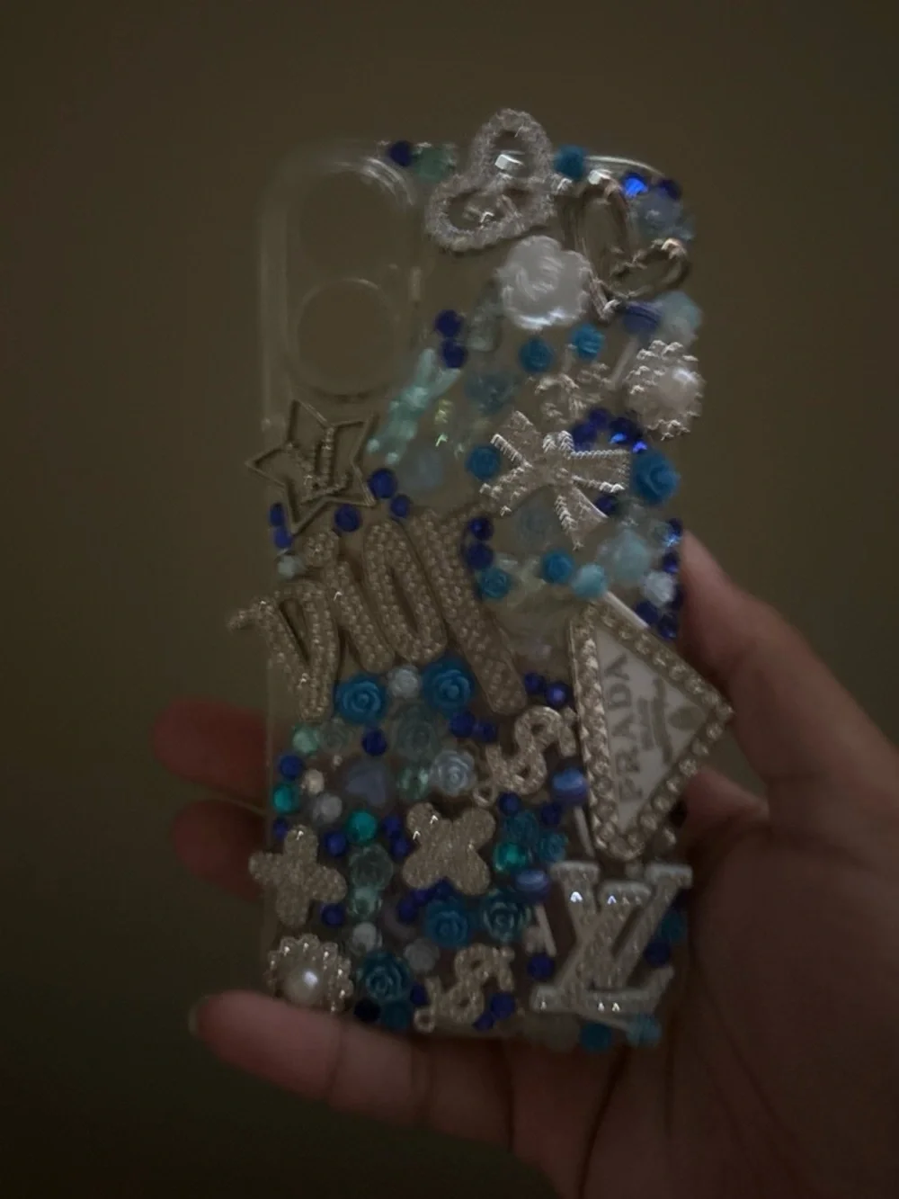 Decorative Blue Rhinestone iPhone Case with Designer Accents